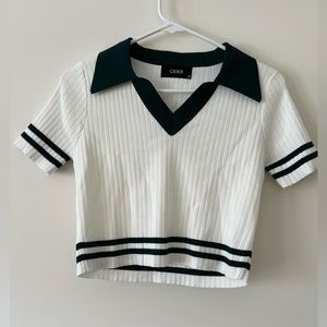 Collared knit short sleeve sweater